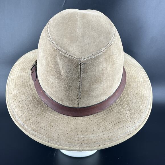 Vintage London Fog Mens Fedora Size Medium 7 - 7 1/8 Tan Leather Made In USA - Picture 5 of 14